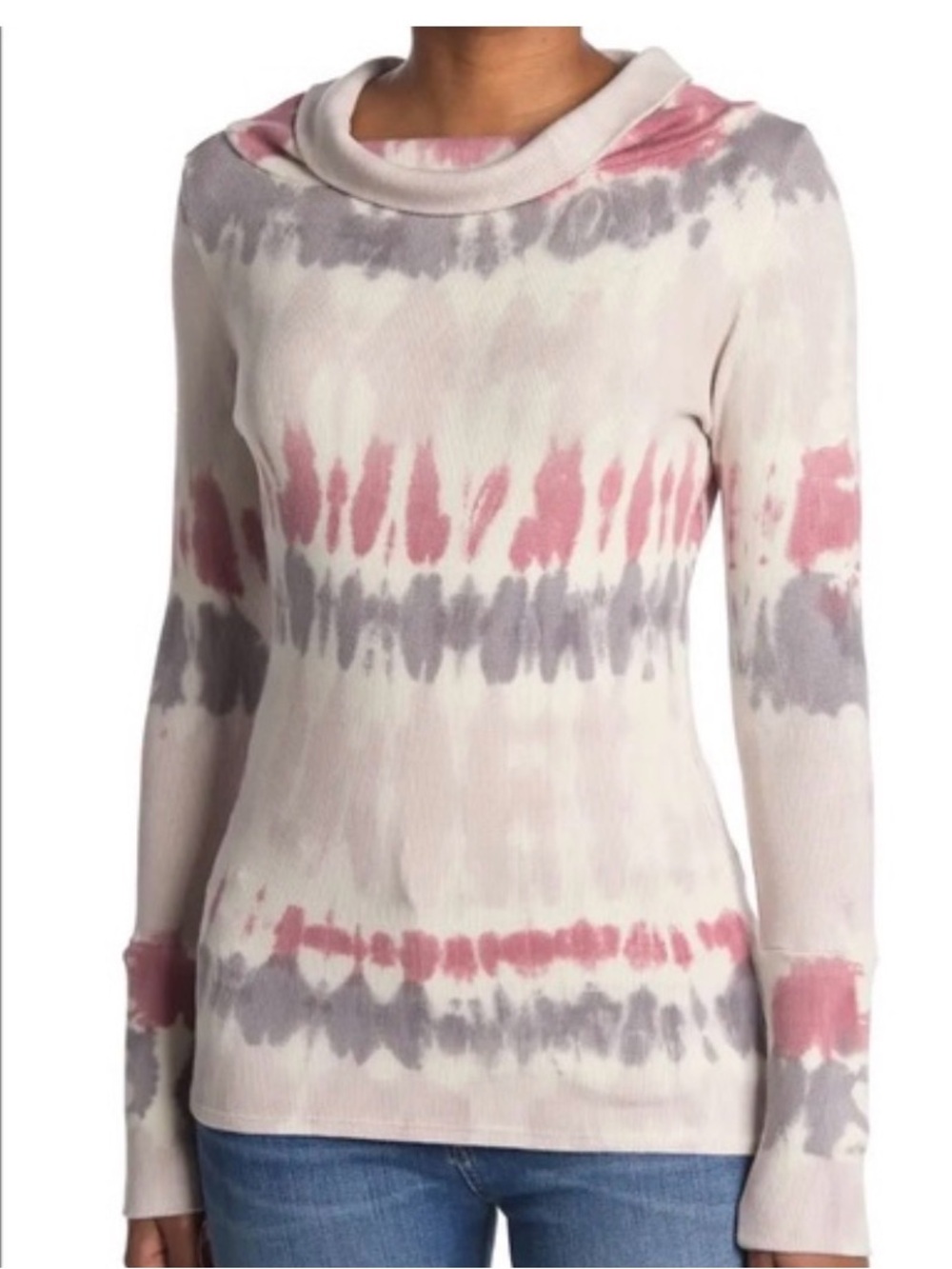 Go Couture waffle weave tie dye sweater